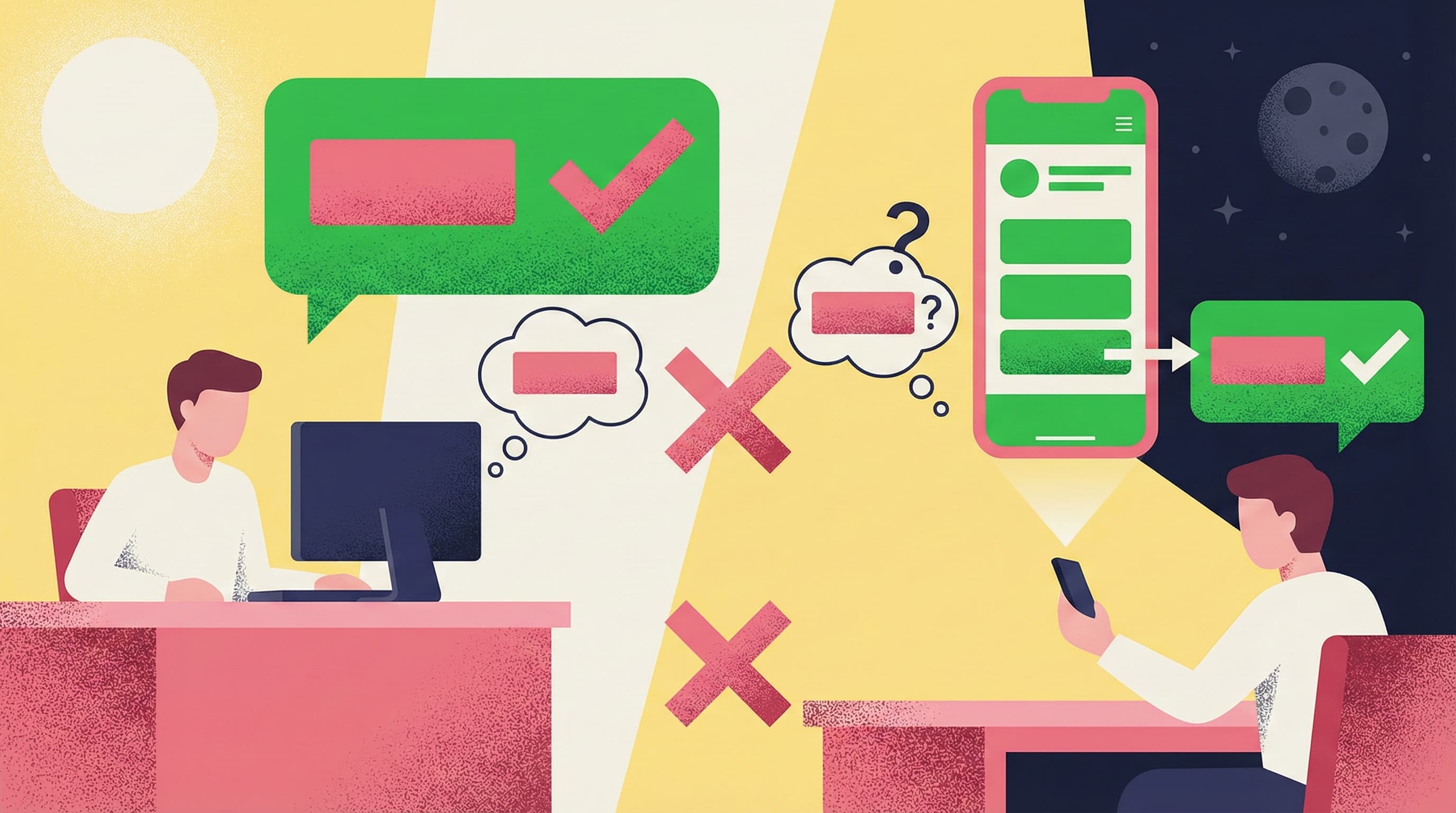 キーワードが完全一致しないと自動返信が作動しない仕組みを図解し、ユーザーの入力と設定値のズレによるエラーを説明する。