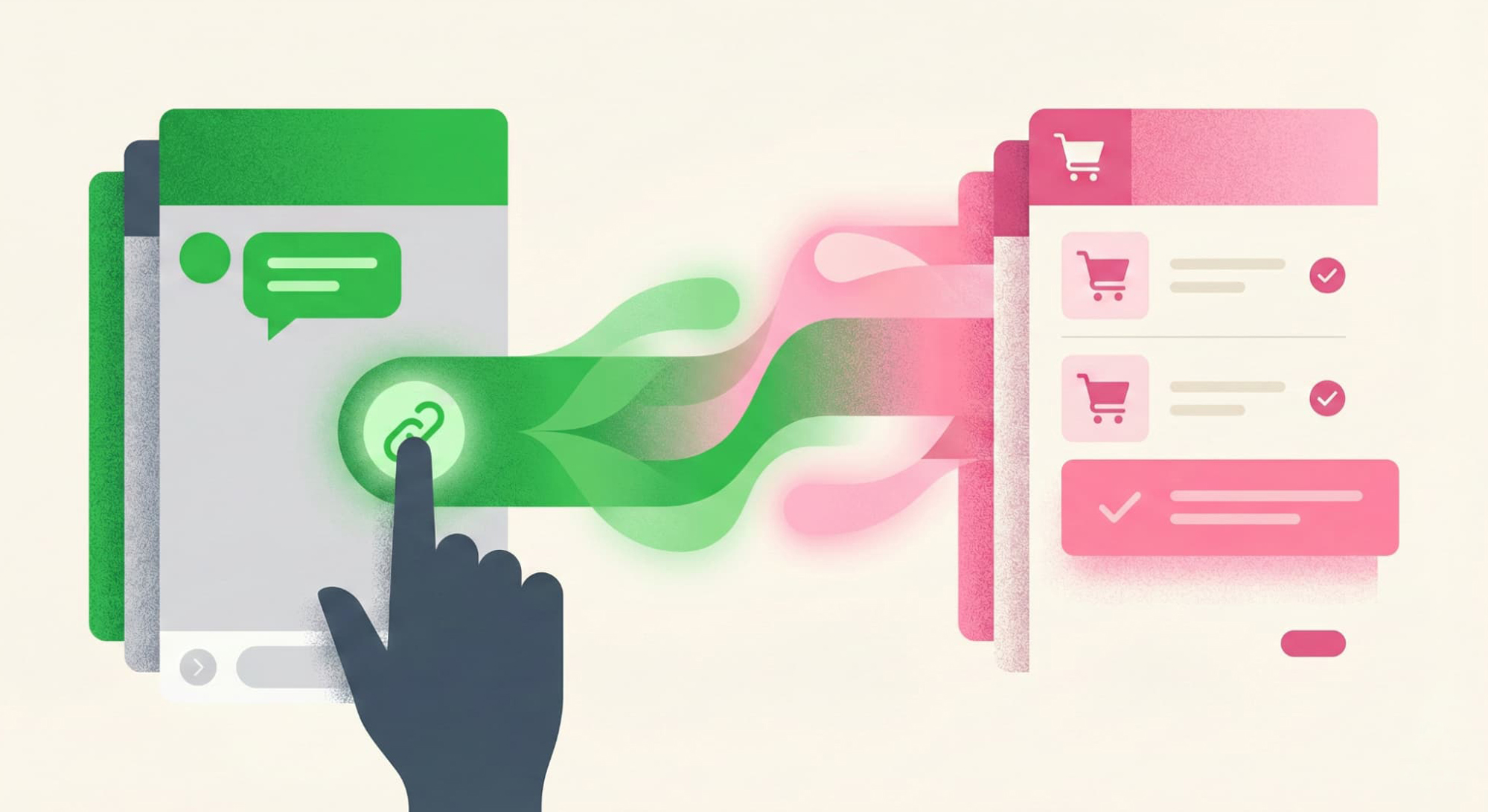 LINEのトーク画面上のリンクをタップすることで、自動ログインした状態でECサイトのカートへ遷移し、入力を省いて購入できる仕組みの図解。