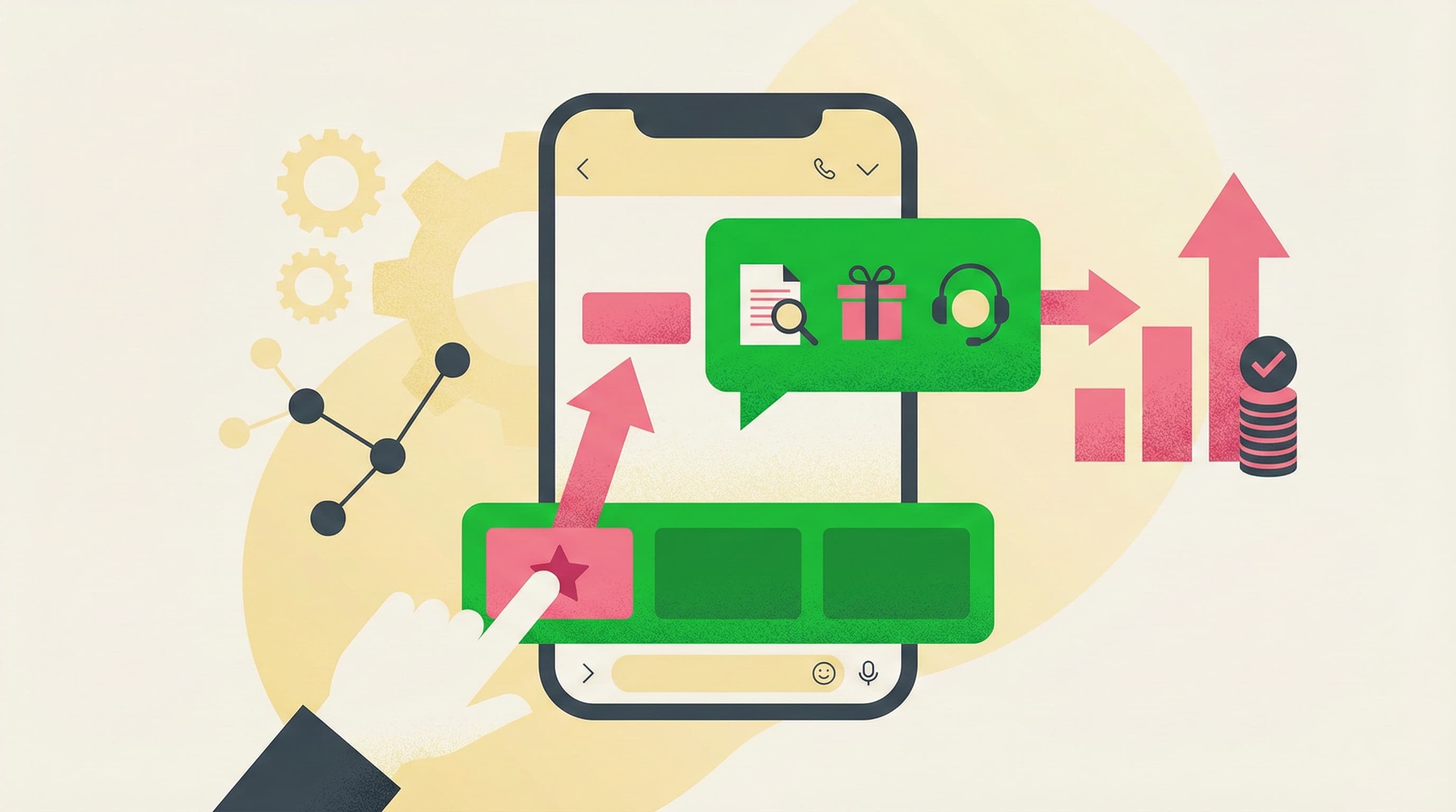 リッチメニューのボタンをタップすることで、特定のキーワードが自動送信され、即座に適切な情報が返信されるスムーズな操作動線。