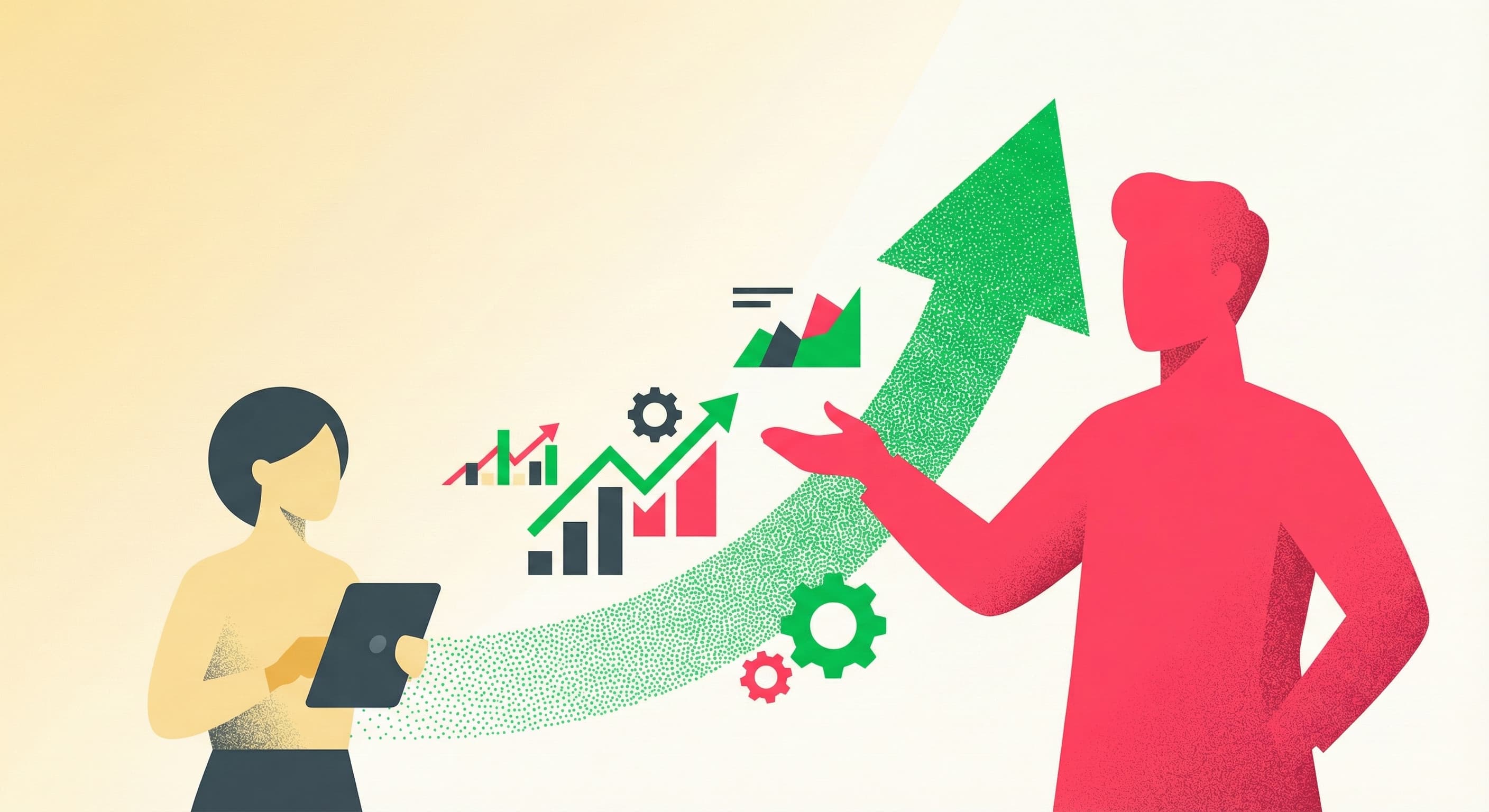 専門パートナーの伴走支援のもと、データ分析と改善サイクルを継続的に回すことで、持続的なビジネス成長と成果の最大化を実現するイメージ。